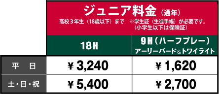 プレー料金表