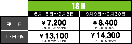 ハーフプレー料金表